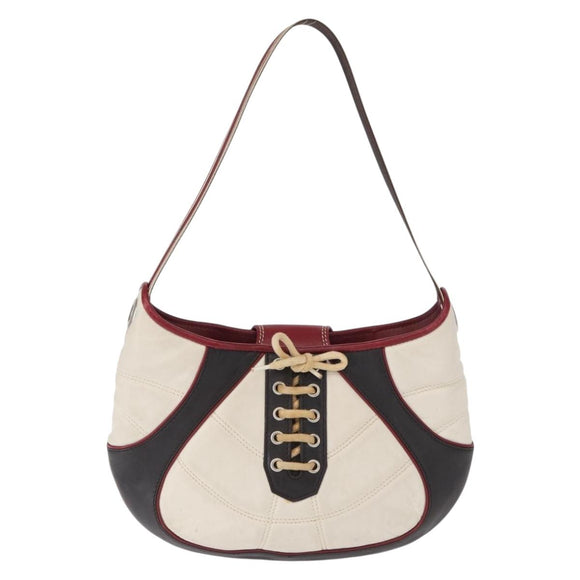 CELINE World Cup 2002 Schoudertas Leer Wit Zwart Zilver Auth mr1649