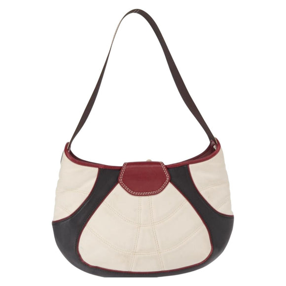 CELINE World Cup 2002 Schoudertas Leer Wit Zwart Zilver Auth mr1649