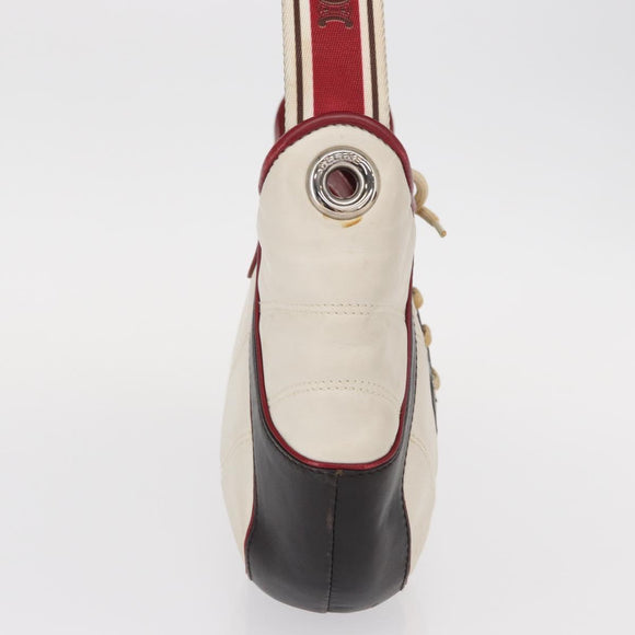 CELINE World Cup 2002 Schoudertas Leer Wit Zwart Zilver Auth mr1649