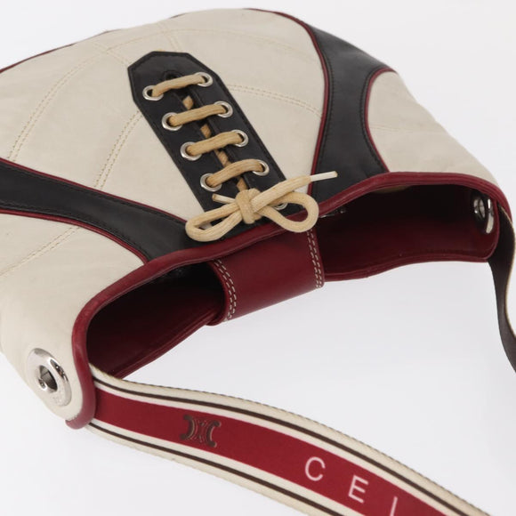 CELINE World Cup 2002 Schoudertas Leer Wit Zwart Zilver Auth mr1649
