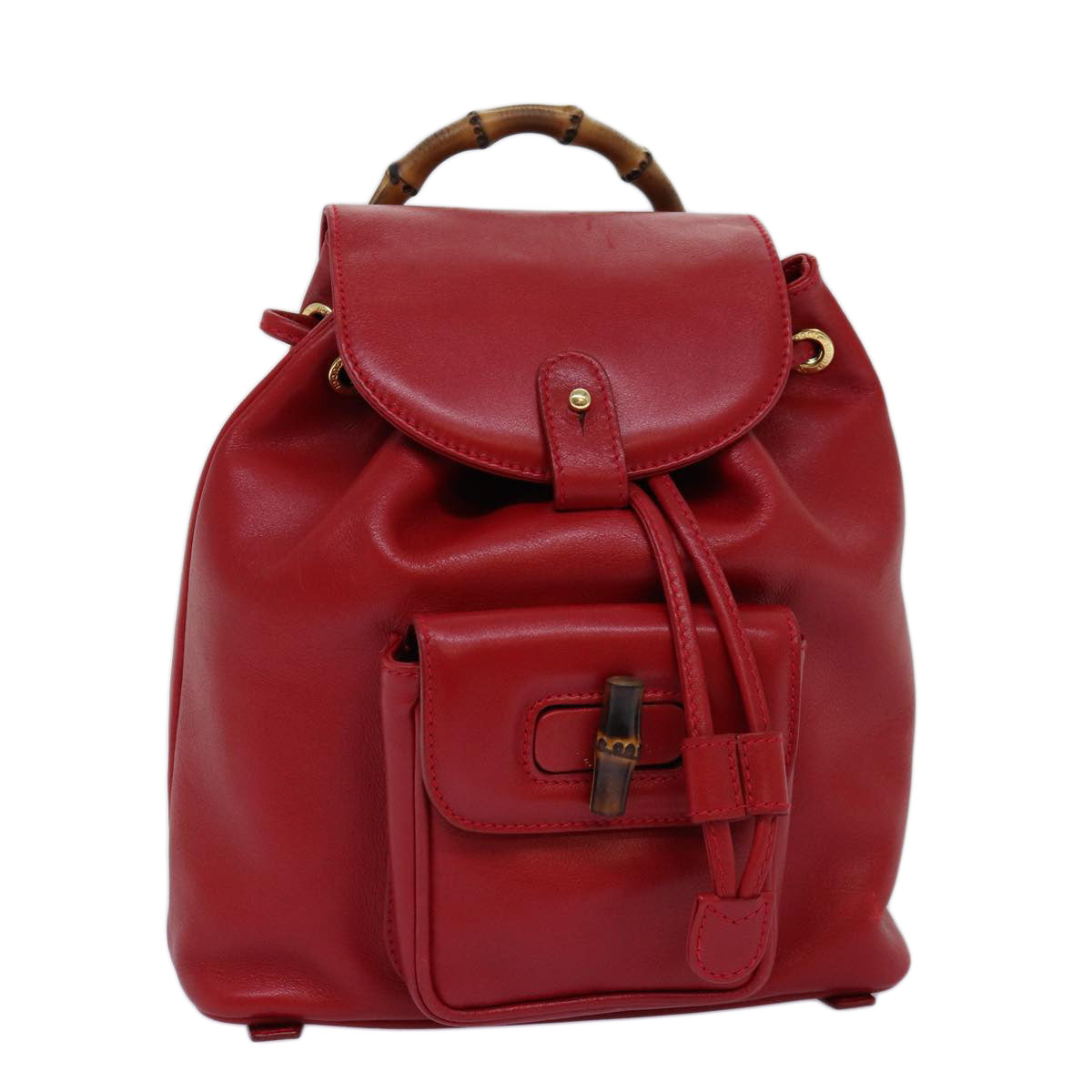 GUCCI Bamboo Backpack Leather Red 003 2852 0030 0 Auth mr165