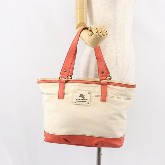 BURBERRY Blue Label Hand Bag Canvas Leather Beige Orange Auth mr1650