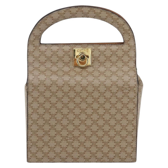 CELINE Macadam Canvas Hand Bag PVC Beige Gold Auth mr1651
