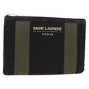 SAINT LAURENT Clutch Bag Canvas Leather Black Khaki Silver Auth mr1652-1