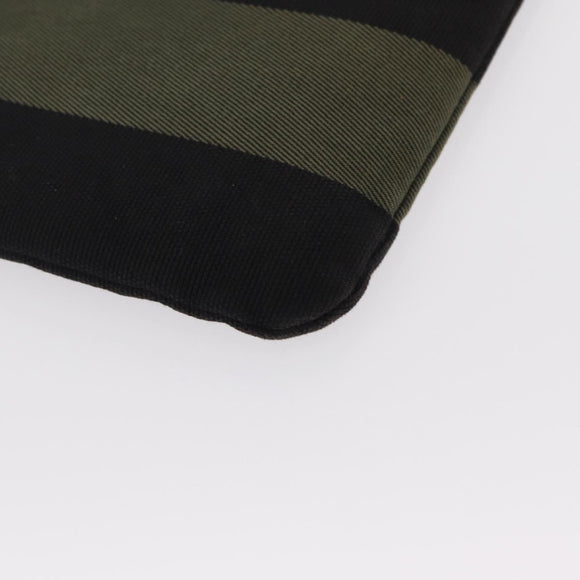 SAINT LAURENT Clutch Bag Canvas Leather Black Khaki Silver Auth mr1652