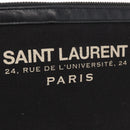 SAINT LAURENT Clutch Bag Canvas Leather Black Khaki Silver Auth mr1652-9