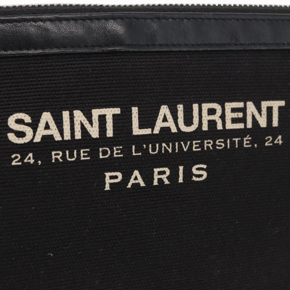 SAINT LAURENT Clutch Bag Canvas Leather Black Khaki Silver Auth mr1652