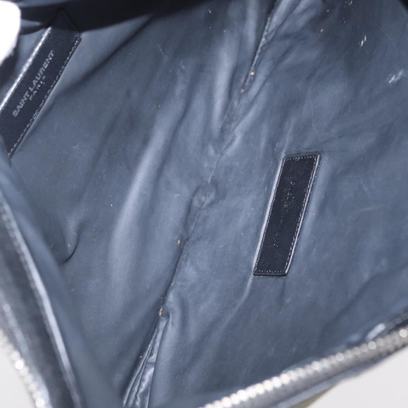 SAINT LAURENT Clutch Bag Canvas Leather Black Khaki Silver Auth mr1652