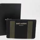SAINT LAURENT Clutch Bag Canvas Leather Black Khaki Silver Auth mr1652-12