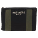 SAINT LAURENT Clutch Bag Canvas Leather Black Khaki Silver Auth mr1652-13