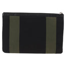 SAINT LAURENT Clutch Bag Canvas Leather Black Khaki Silver Auth mr1652-2
