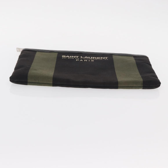SAINT LAURENT Clutch Bag Canvas Leder Schwarz Khaki Silber Auth mr1652