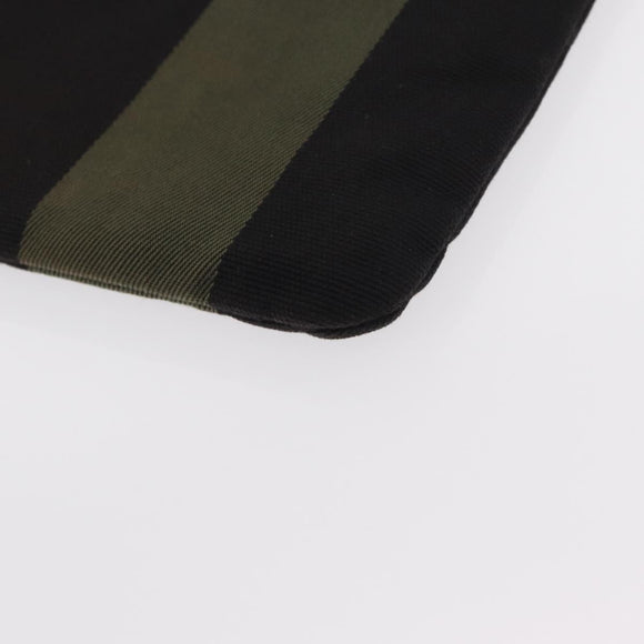 SAINT LAURENT Clutch Bag Canvas Leather Black Khaki Silver Auth mr1652