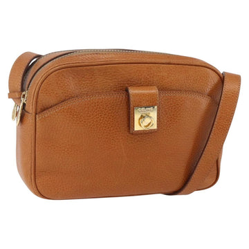 CELINE Shoulder Bag Leather Brown Gold Auth mr1655
