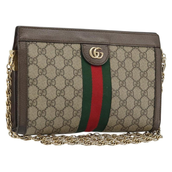GUCCI GG Supreme Web Sherry Line Chain Bag PVC Beige Gold 503877 Auth mr1659