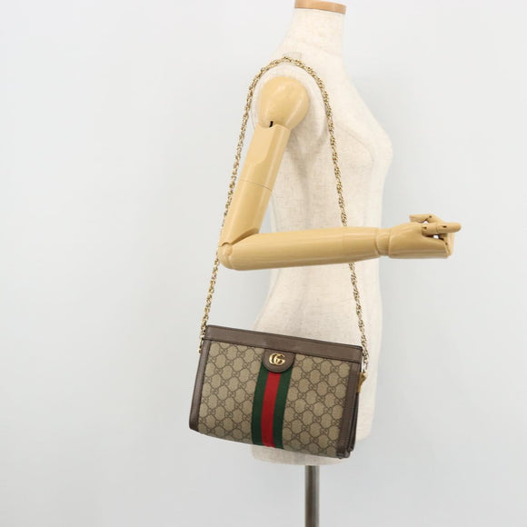 GUCCI GG Supreme Web Sherry Line Chain Bag PVC Beige Gold 503877 Auth mr1659