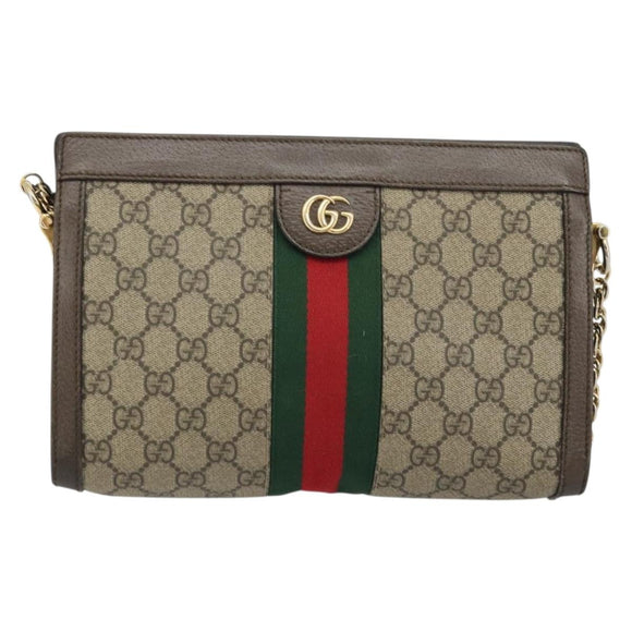 GUCCI GG Supreme Web Sherry Line Chain Bag PVC Beige Gold 503877 Auth mr1659