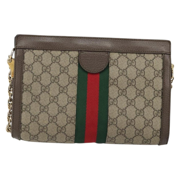 GUCCI GG Supreme Web Sherry Line Chain Bag PVC Beige Gold 503877 Auth mr1659