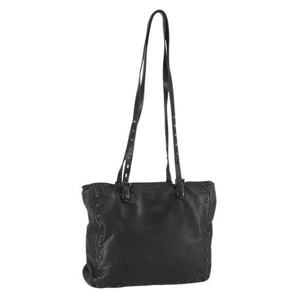 PRADA Studs Tote Bag Leather Black Silver Auth mr1666