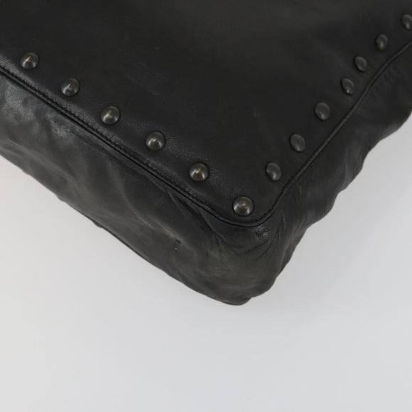 PRADA Studs Tote Bag Leather Black Silver Auth mr1666