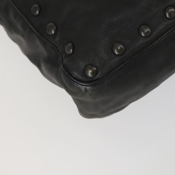 PRADA Studs Tote Bag Leather Black Silver Auth mr1666