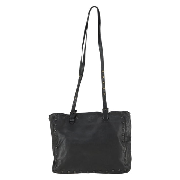 PRADA Studs Tote Bag Leather Black Silver Auth mr1666