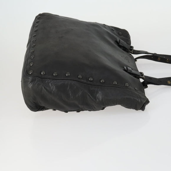 PRADA Studs Tote Bag Leather Black Silver Auth mr1666