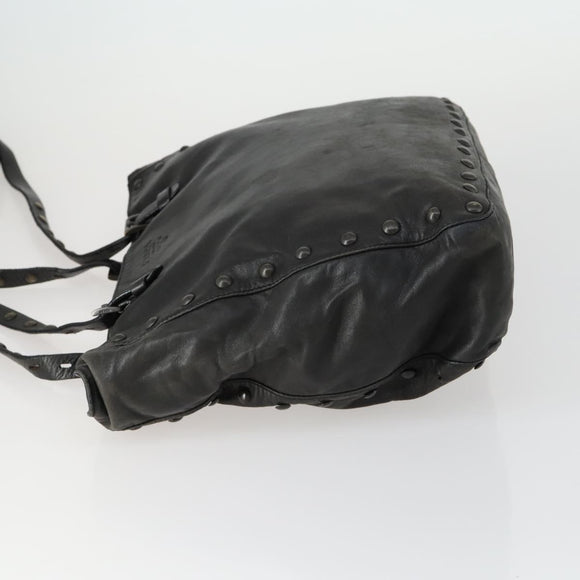 PRADA Studs Tote Bag Leather Black Silver Auth mr1666