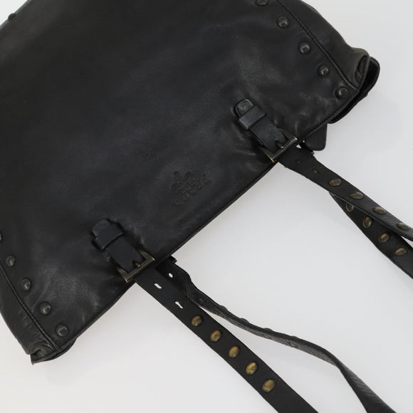 PRADA Studs Tote Bag Leather Black Silver Auth mr1666