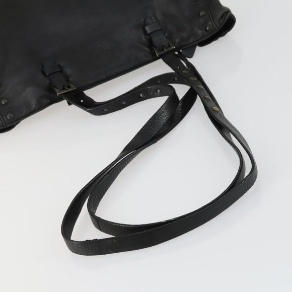 PRADA Studs Tote Bag Leather Black Silver Auth mr1666