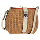 PRADA Basket Bag Wicker Leather White Beige Silver Auth mr1668SAM-1