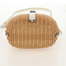 PRADA Basket Bag Wicker Leather White Beige Silver Auth mr1668SAM-11
