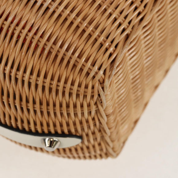 PRADA Basket Bag Wicker Leather White Beige Silver Auth mr1668SAM