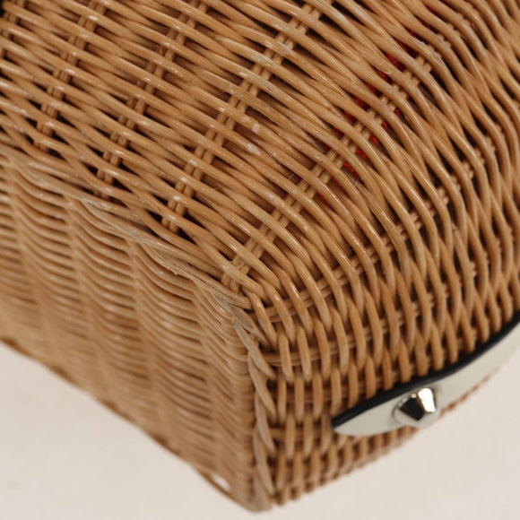 PRADA Basket Bag Wicker Leather White Beige Silver Auth mr1668SAM