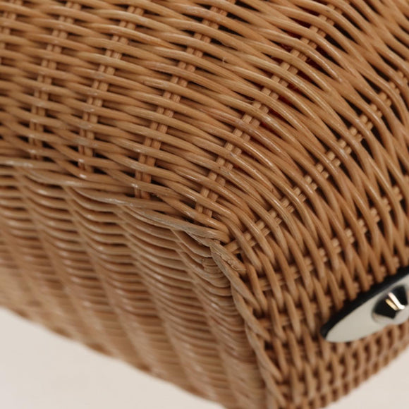 PRADA Basket Bag Wicker Leather White Beige Silver Auth mr1668SAM