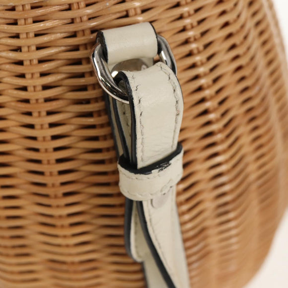 PRADA Basket Bag Wicker Leather White Beige Silver Auth mr1668SAM