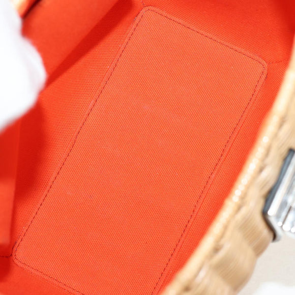 PRADA Basket Bag Wicker Leather White Beige Silver Auth mr1668SAM