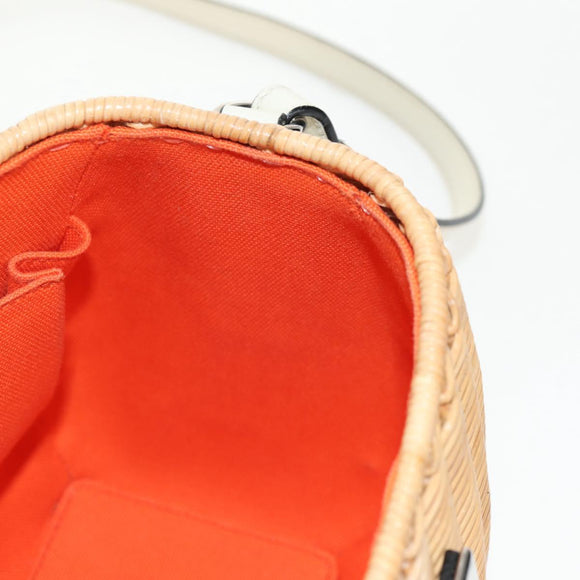 PRADA Basket Bag Wicker Leather White Beige Silver Auth mr1668SAM