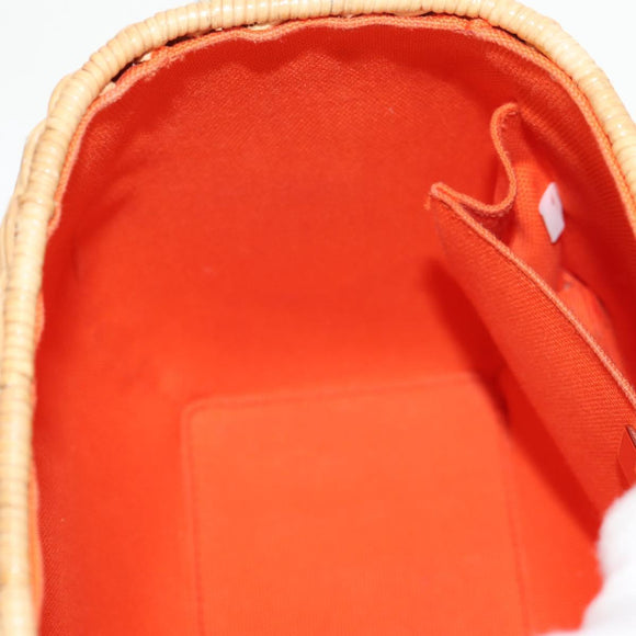 PRADA Basket Bag Wicker Leather White Beige Silver Auth mr1668SAM