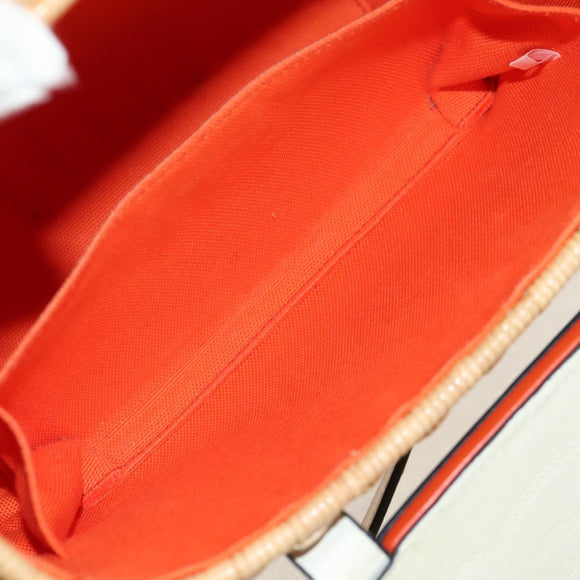 PRADA Basket Bag Wicker Leather White Beige Silver Auth mr1668SAM