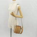 PRADA Basket Bag Wicker Leather White Beige Silver Auth mr1668SAM-28