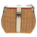 PRADA Basket Bag Wicker Leather White Beige Silver Auth mr1668SAM-13