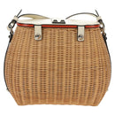 PRADA Basket Bag Wicker Leather White Beige Silver Auth mr1668SAM-3