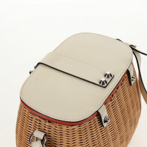 PRADA Basket Bag Wicker Leather White Beige Silver Auth mr1668SAM