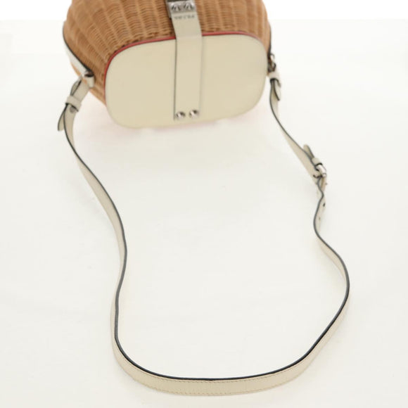 PRADA Basket Bag Wicker Leather White Beige Silver Auth mr1668SAM