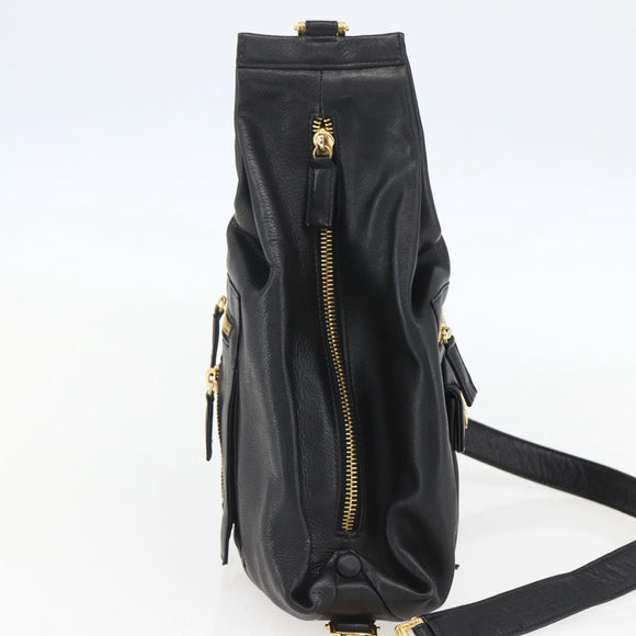 Gianni Versace Shoulder Bag Leather Black Gold Auth mr1669SAV