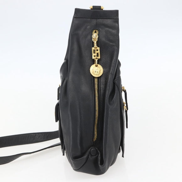 Gianni Versace Shoulder Bag Leather Black Gold Auth mr1669SAV