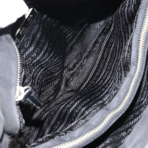 PRADA Pocono Hand Bag Nylon Leather Black Silver BN0699 Auth mr1674