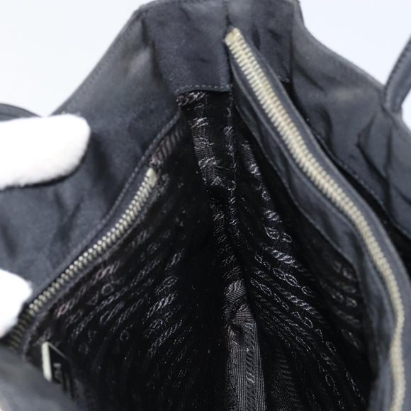 PRADA Pocono Hand Bag Nylon Leather Black Silver BN0699 Auth mr1674