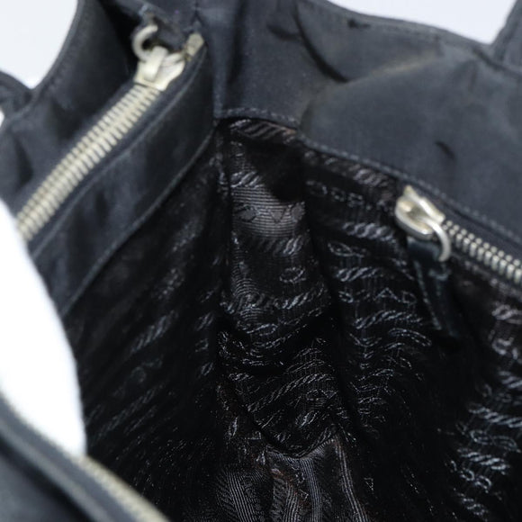 PRADA Pocono Hand Bag Nylon Leather Black Silver BN0699 Auth mr1674